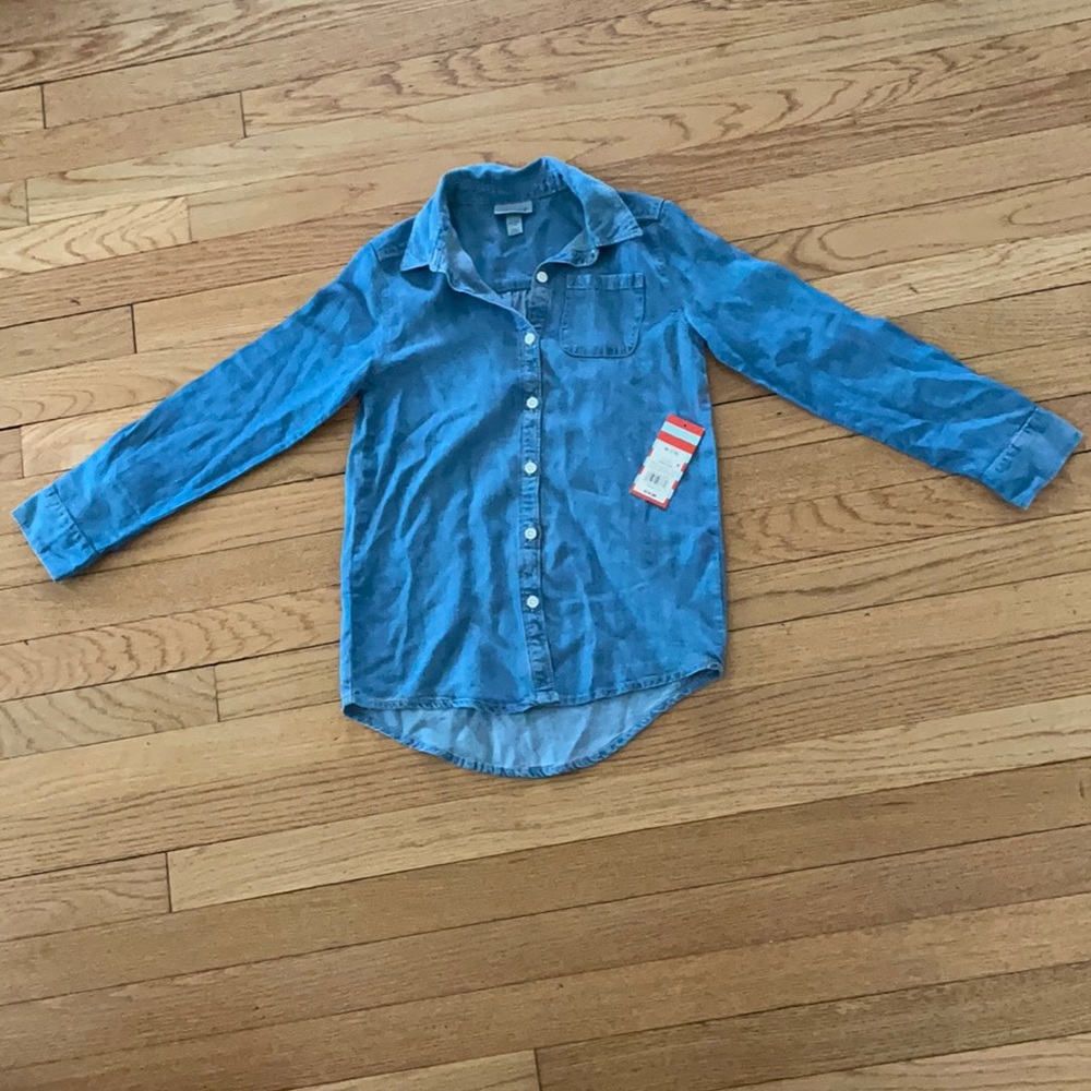 Girls Blue Denim button down shirt NWT